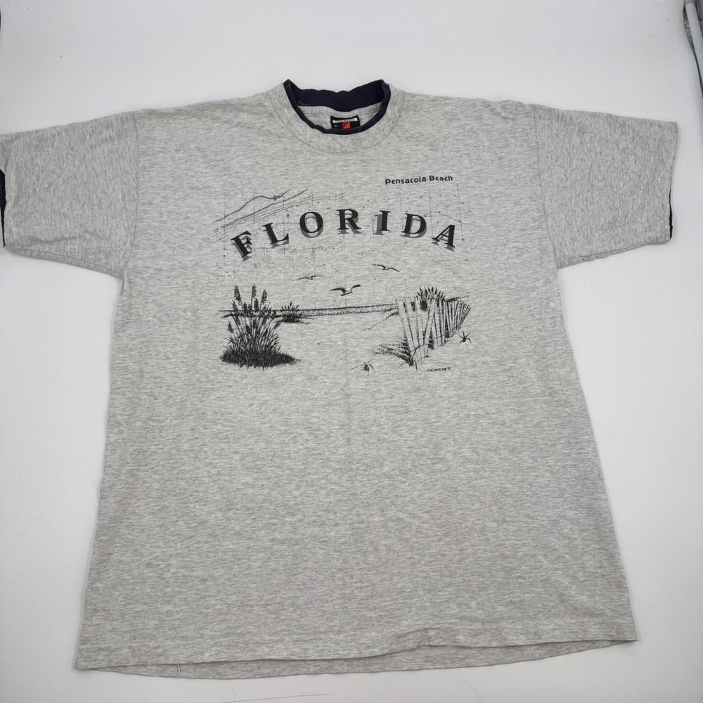 Vintage SIGNAL SPORT Florida‎ Pensacola Beach Graphic T-Shirt XL Gray Cotton